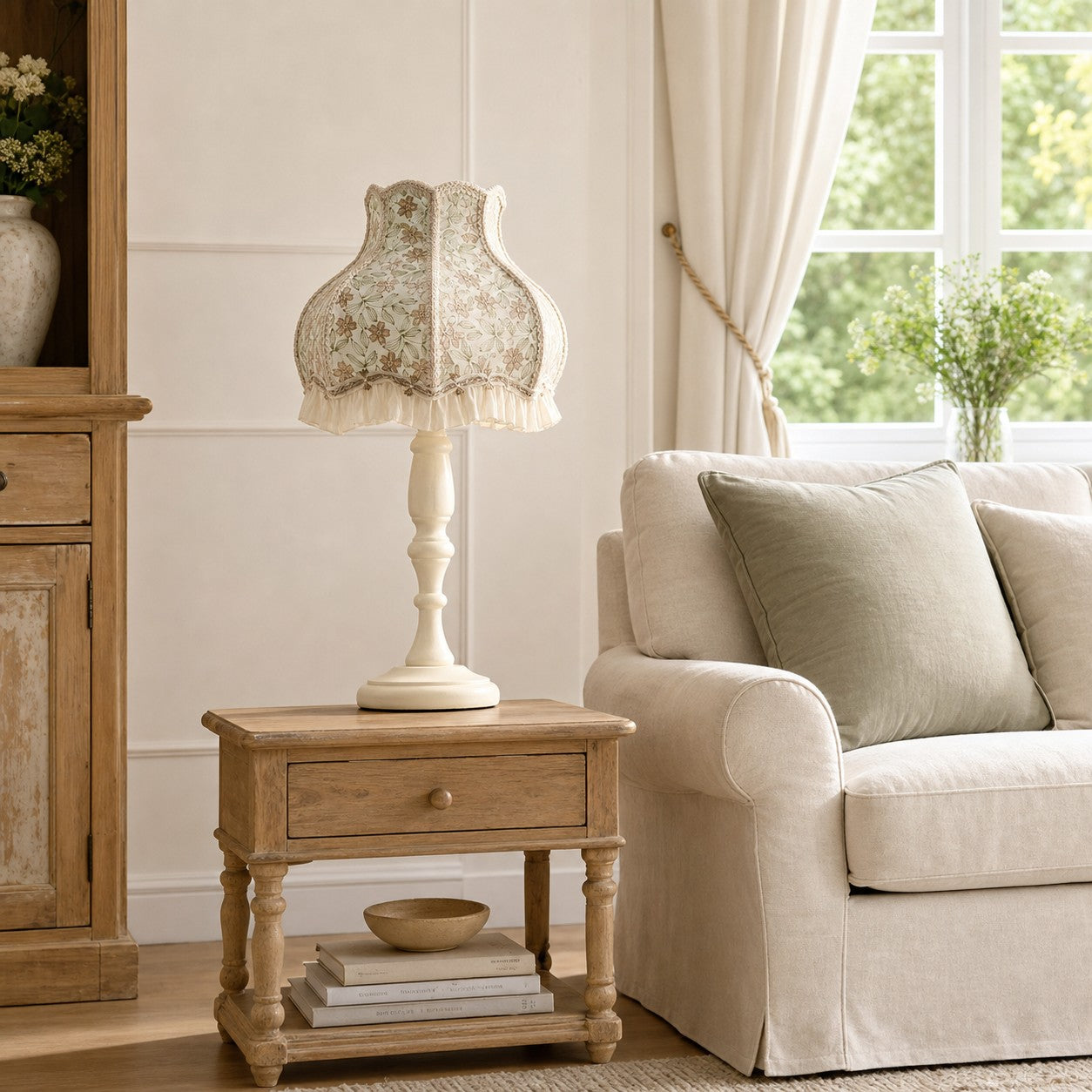 Embroidered Floral Ruffle Table Lamp