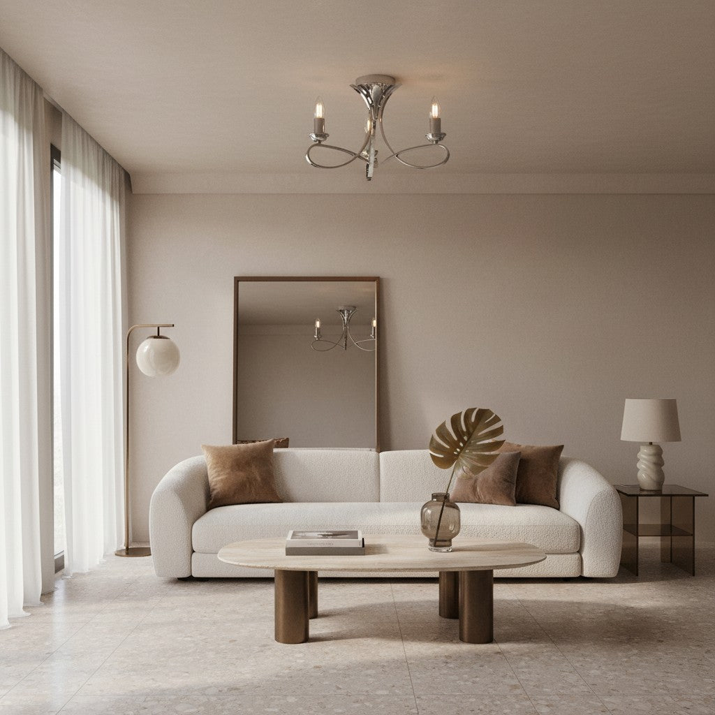 Foline 3-Light Ceiling Fixture with Sweeping Arms - Polished Nickel Semi-Flush for Dining or Entry