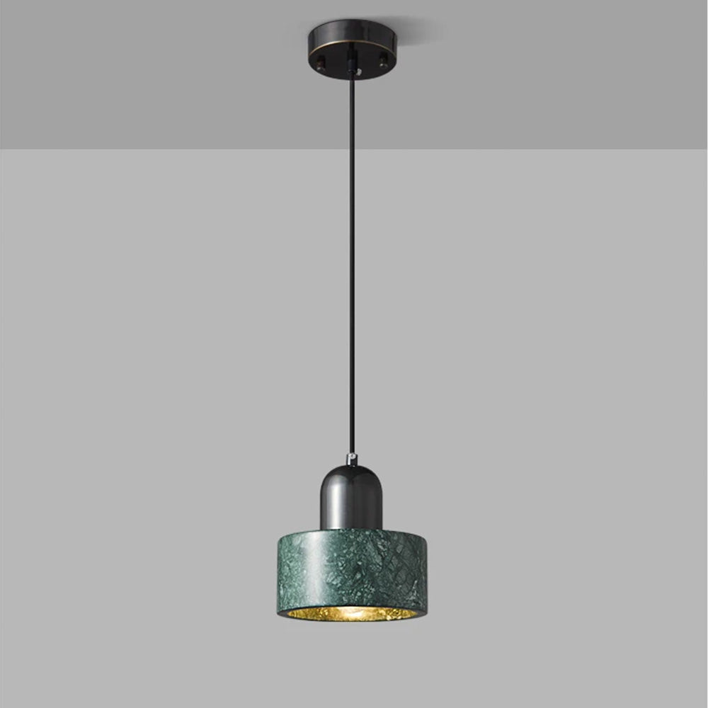 Modern Marble Pendant Lamp - Green Cylindrical Light for Dining Area