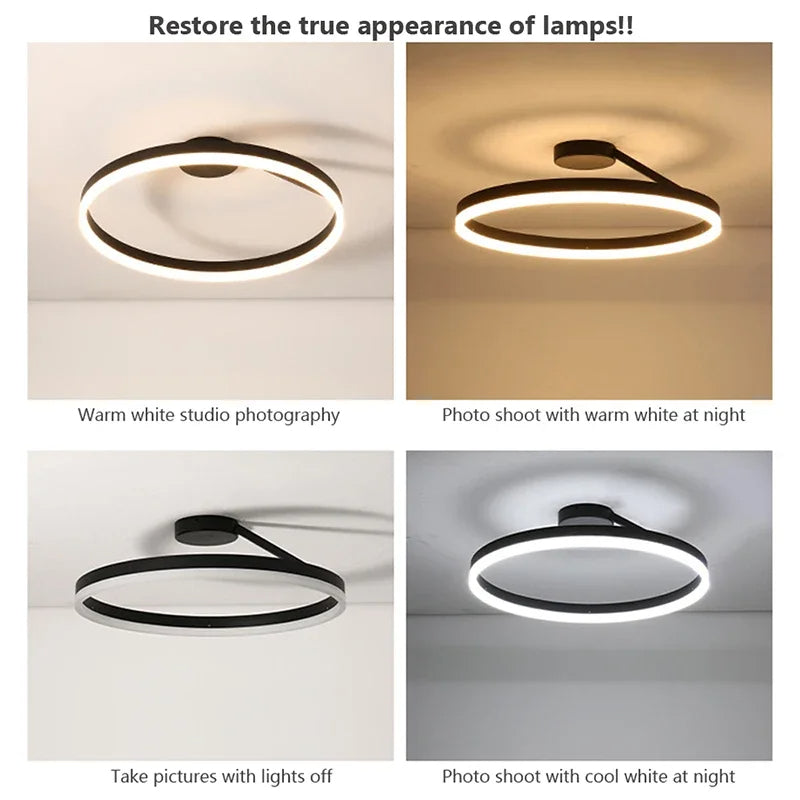 Metal Circle Ceiling Light - Minimalist LED Lamp for Living Room
