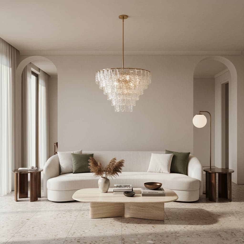 Lumvey Glass Round Chandelier - Elegant Pendant Light for Dining Room and Living Room