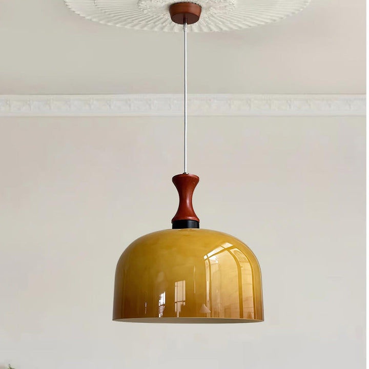 Retro Round Pendant Light - Amber Glass Hanging Lamp for Dining Room