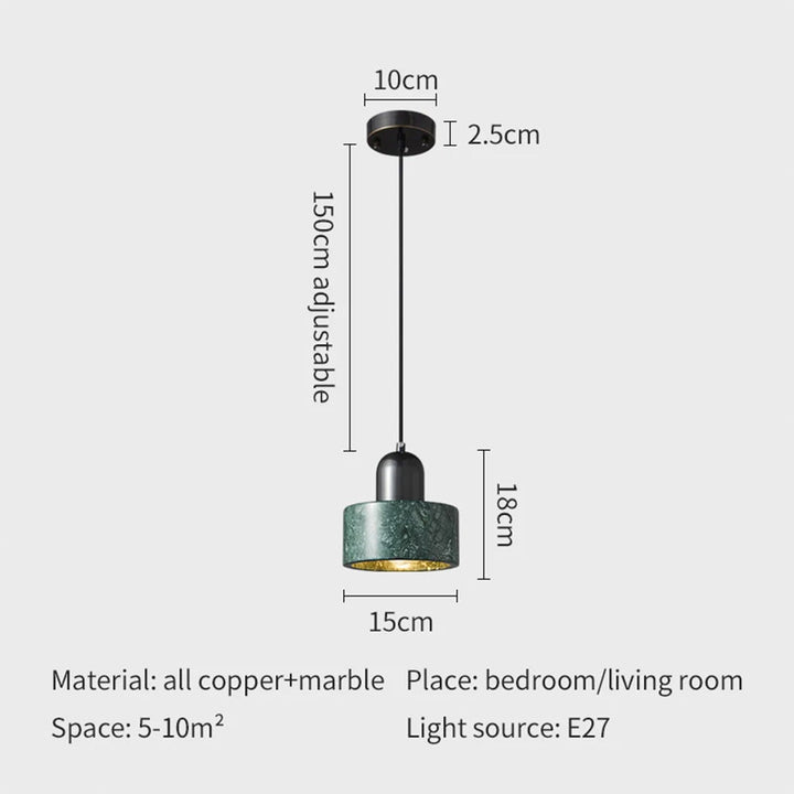 Modern Marble Pendant Lamp - Green Cylindrical Light for Dining Area