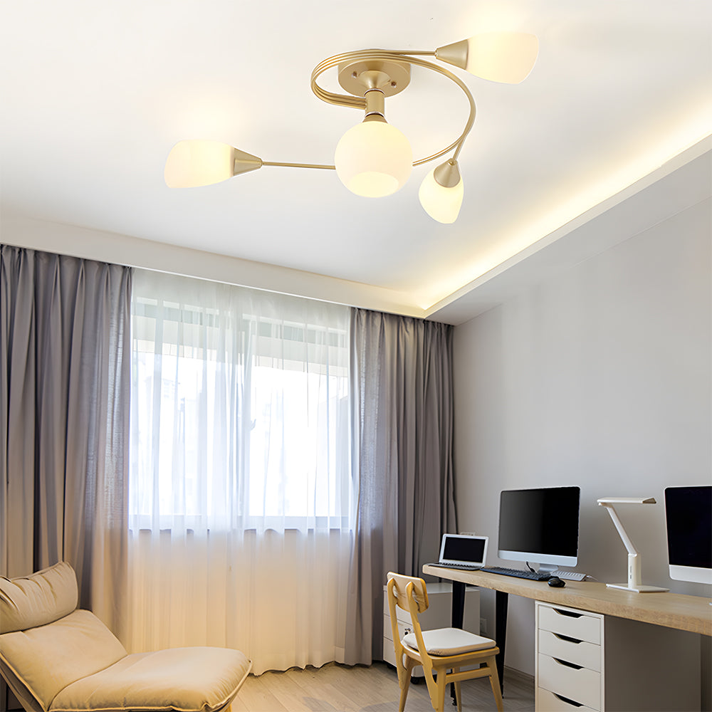 Semi Flush Mount Ceiling Light - Modern White Glass Creative Design
