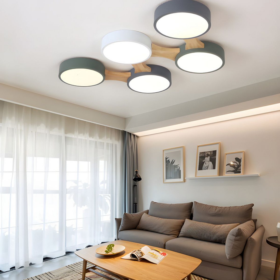 Disc Branch Wood Ceiling Lamp - LED Bedroom Fixture with Modern Design