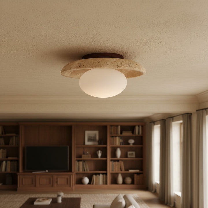 Calivra Modern Travertine Round Ceiling Light - Minimalist Flush Mount Lamp for Hallway and Bedroom