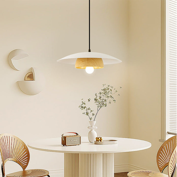 Modern Dome Pendant Light - Metal Wood Grain Fixture for Dining Room