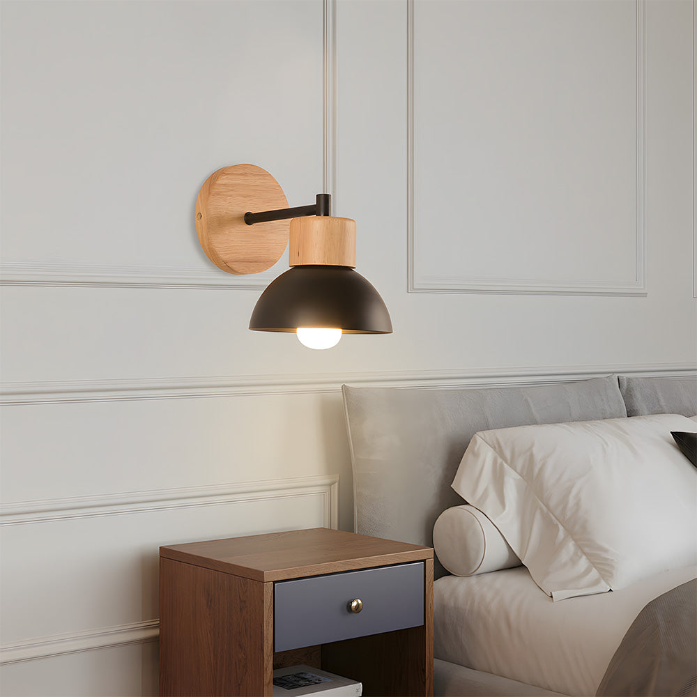 Modern Wooden Wall Light - Semicircular lampshade Fixture for Bedroom