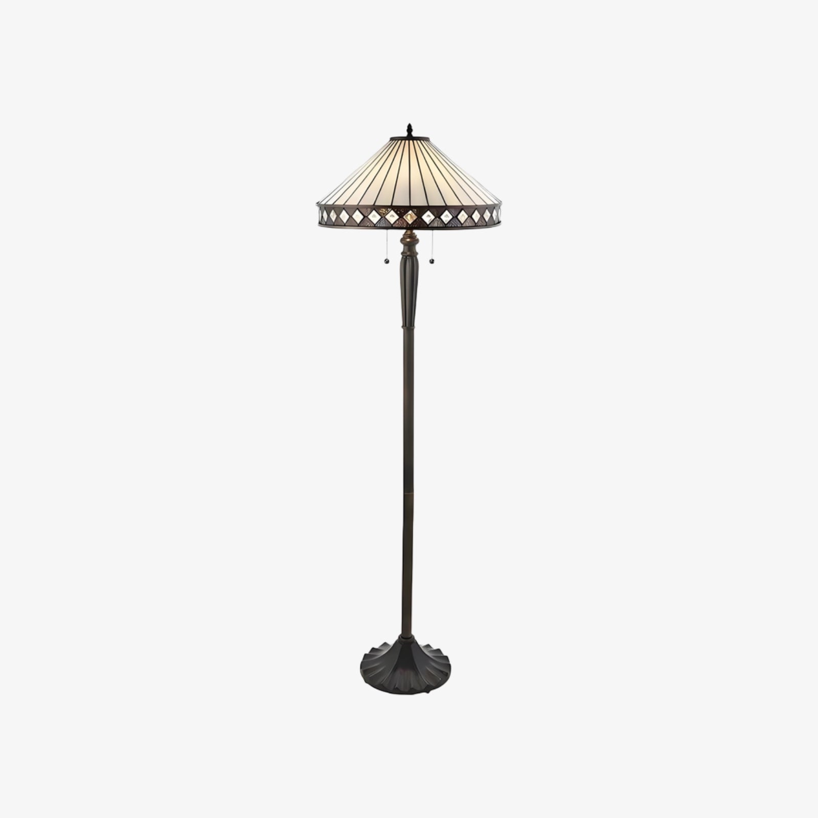 TF Fargo Geometric Tiffany Style Lamp — Amber and Cream Glass Accent Lighting for Bedroom or Study