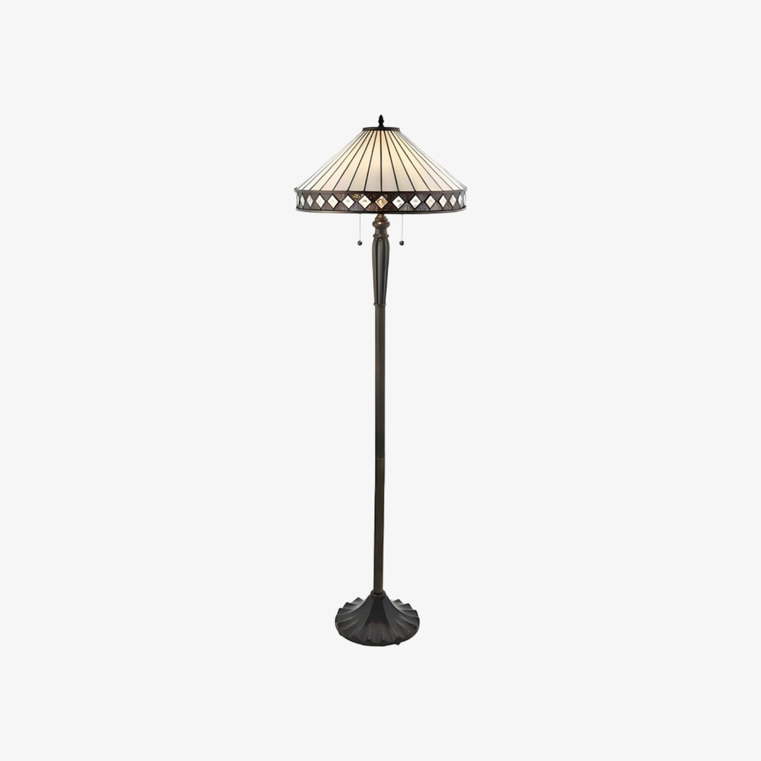 TF Fargo Geometric Tiffany Style Lamp — Amber and Cream Glass Accent Lighting for Bedroom or Study