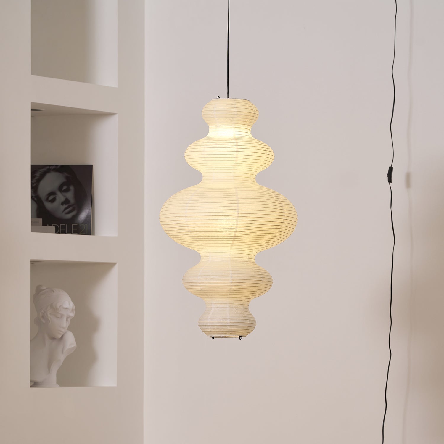 Luxurious Pendant Swag Lamp - Sculptural Rice Paper Lamp for Bedroom