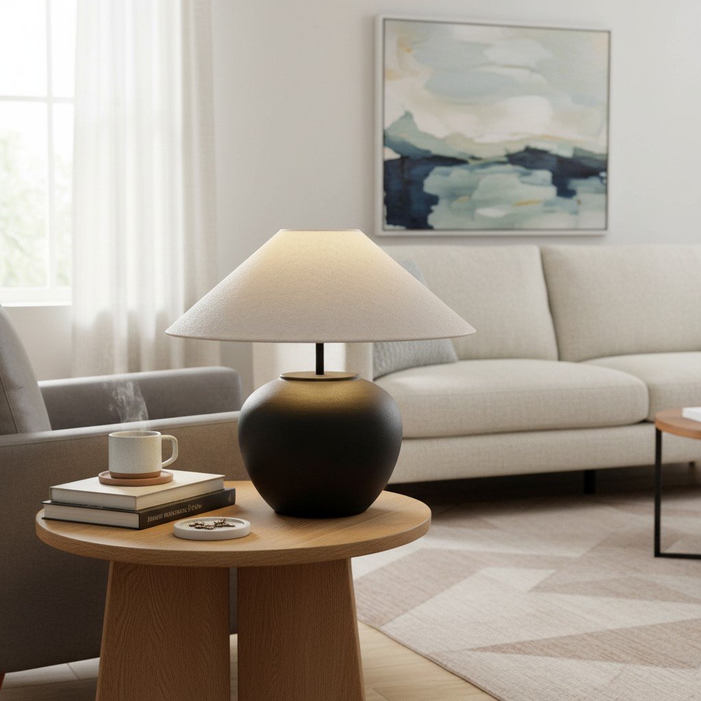 Ceravine Ceramic Table Lamp – Elegant Ceramic Base with Fabric Shade for Bedroom or Living Room
