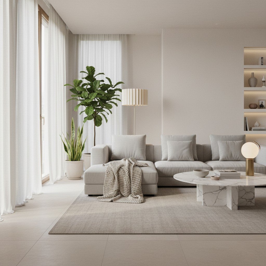 Velura Stand Floor Lamp - Beige Linen Shade and Metal Stand