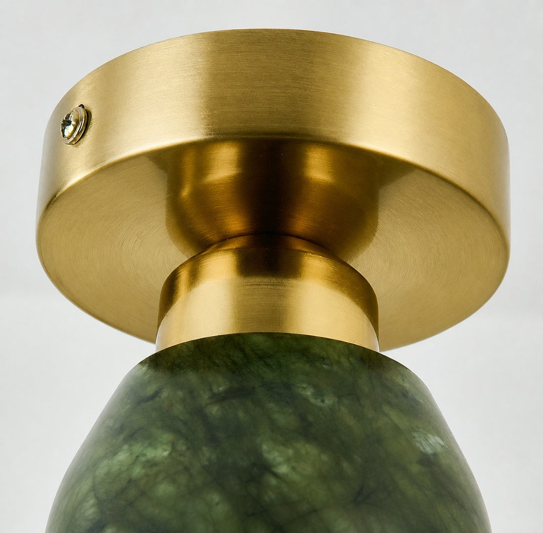 Green Jade and Brushed Brass Flush Mount Ceiling Light