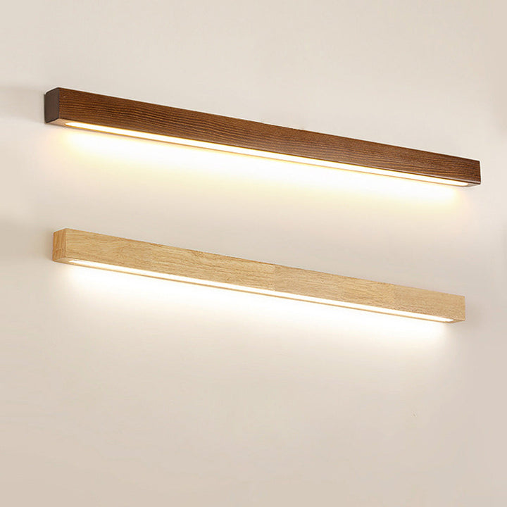 Modern Wood Mirror Wall Lighting - Rectangle Fixture for Bathroom
