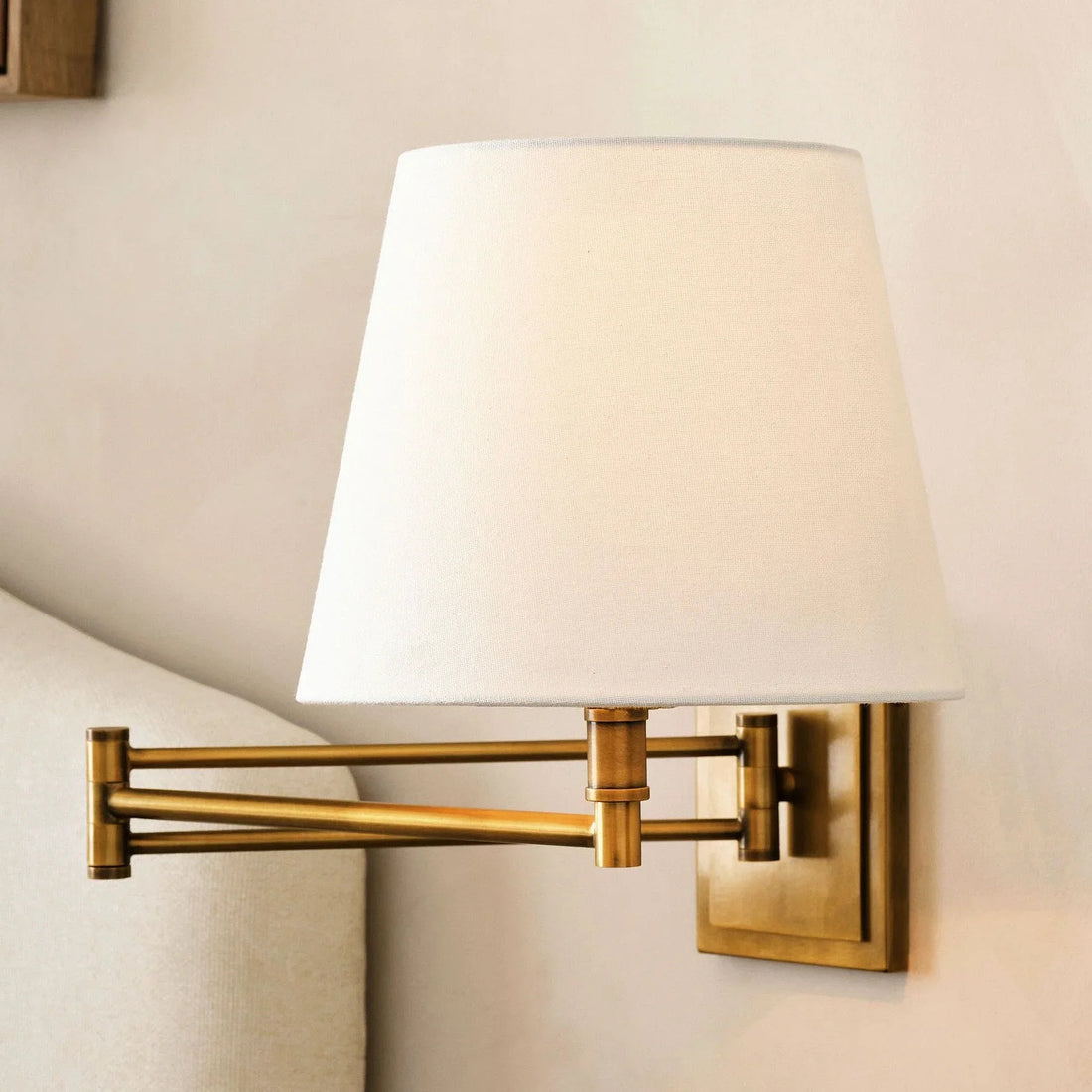 Arcuma Modern Adjustable Arm Wall Sconce with Linen Shade - Contemporary Metal Lighting for Living Room