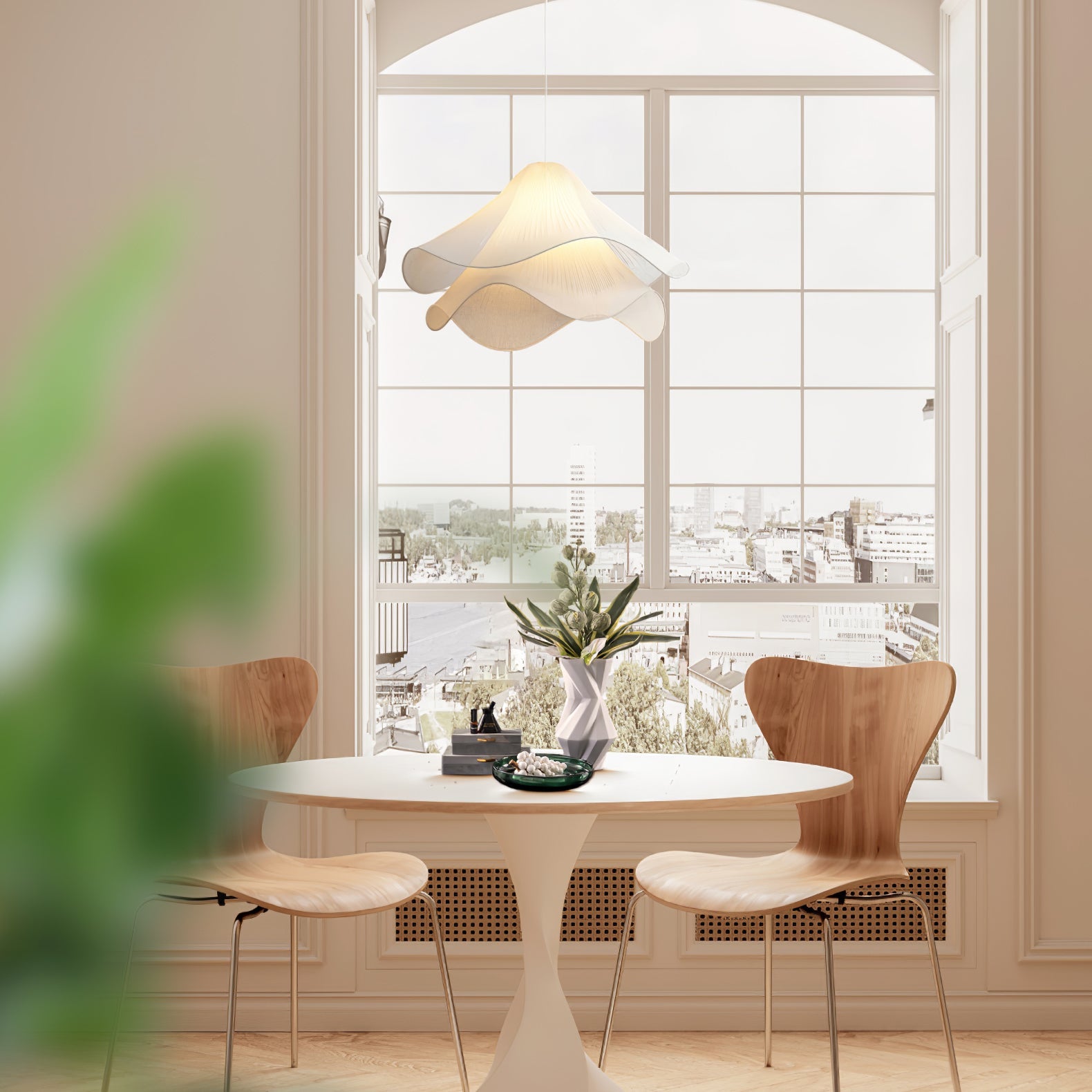 Ethereal Bloom French Floral Pleated Fabric Pendant Light