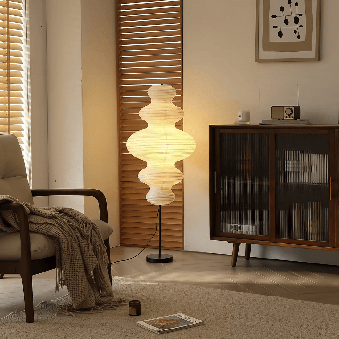 Metal Floor Lamp - Paper Lamp with Elegant Shade for Dining Room