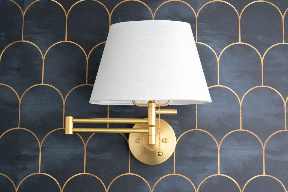Ornato Luxe Brass Schoolhouse Sconce - Art Deco Wall Light with White Shade