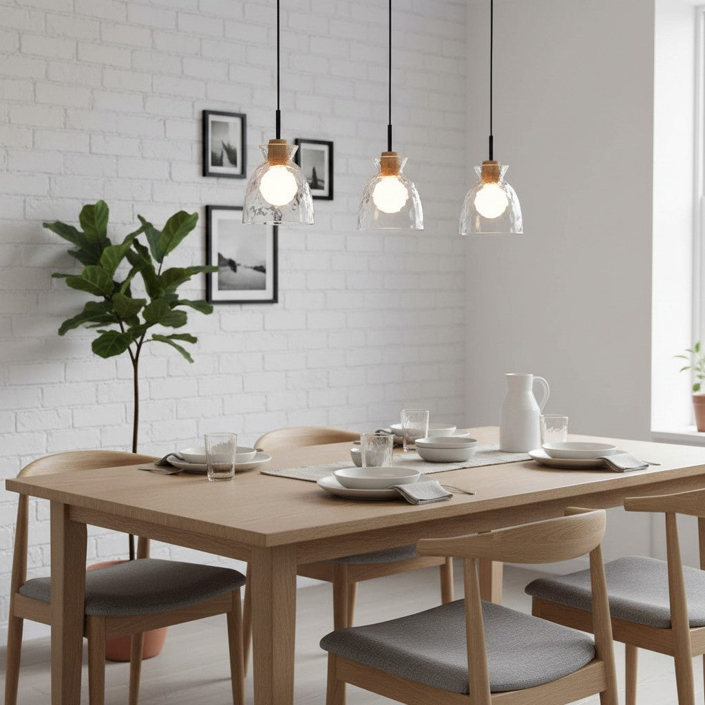 Quenora Ripple Pendant Light – Rippled Glass Shade Hanging Lamp for Dining or Kitchen U23