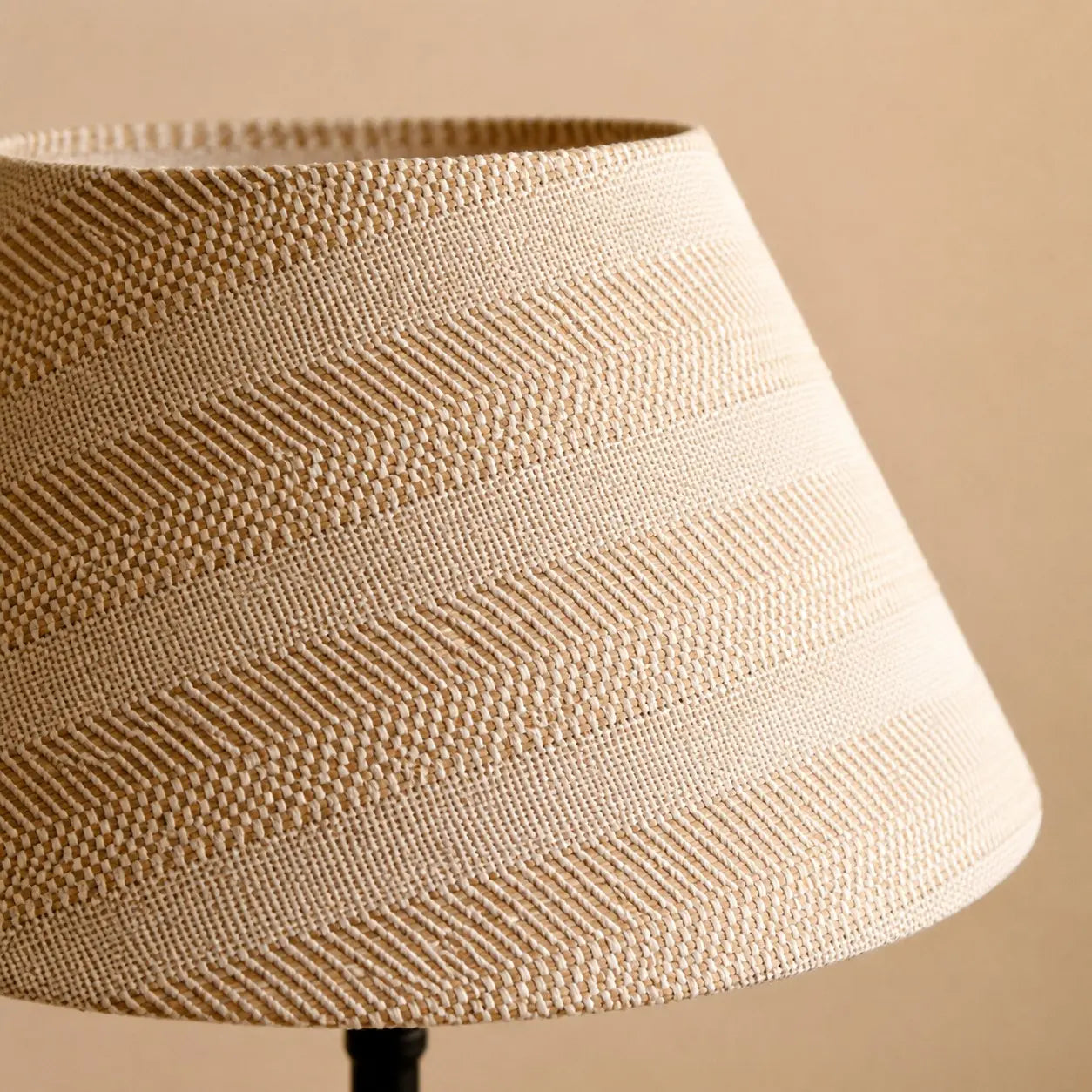 Close-up of the beige grid fabric lampshade texture