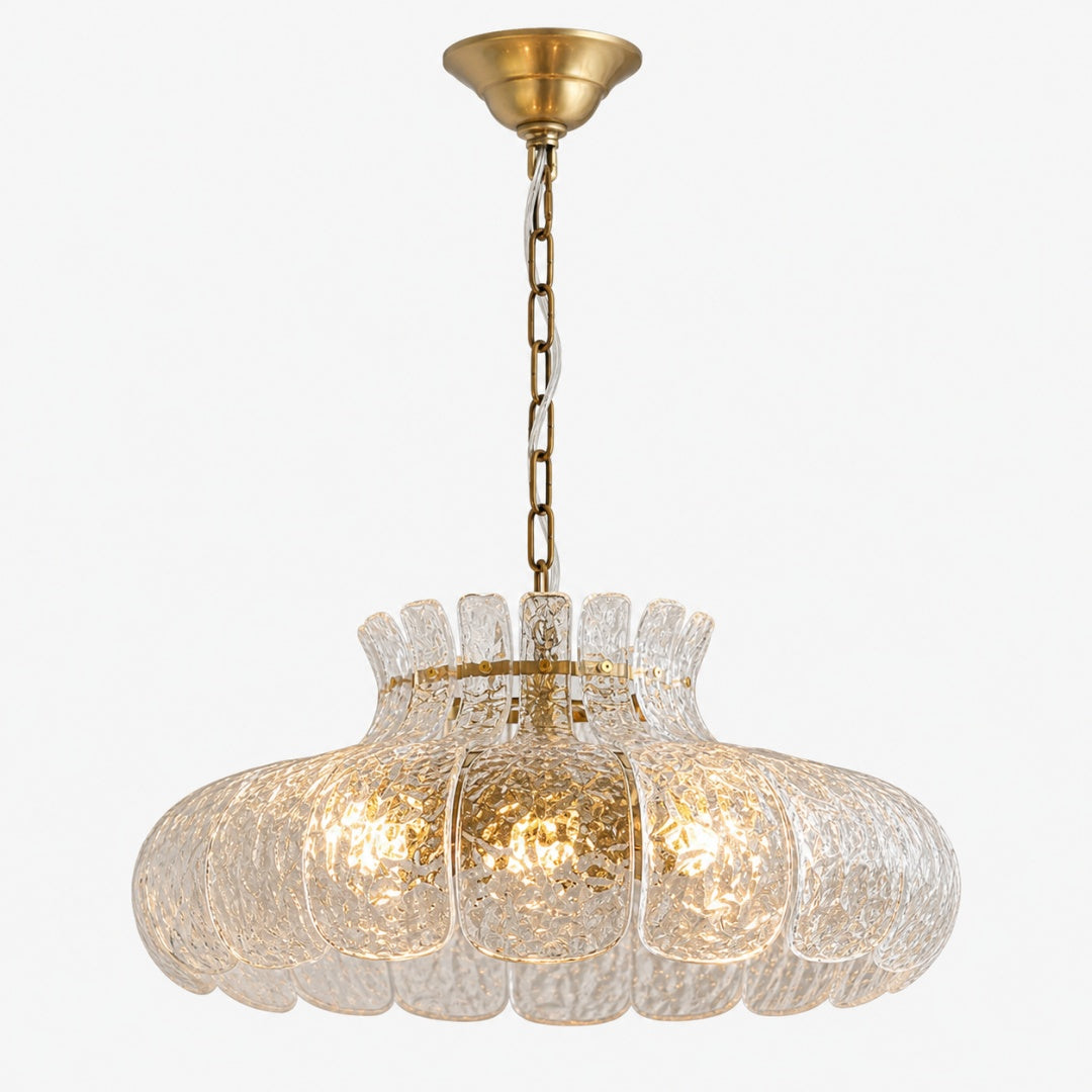 American Solid Brass Clear Glass Petal Pendant Lamp