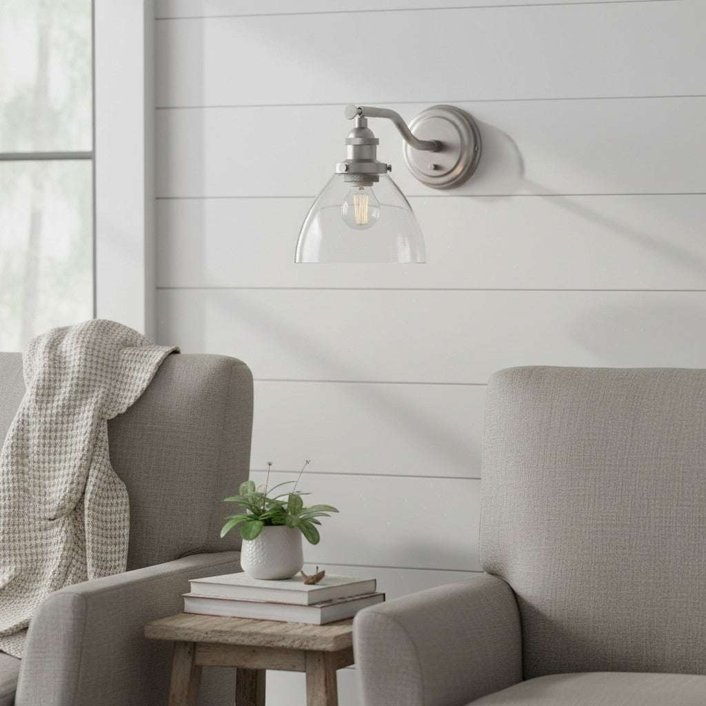 Novera Wall Light Collection – Glass Shade Finishes in Brass Silver Nickel Copper – Residential and Boutique Hospitality