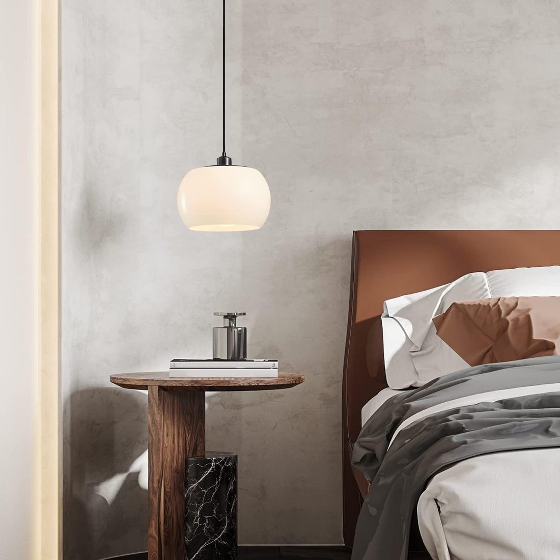 Bauhaus Glass Pendant Lights - Modern White Orb Lamp for Bedroom