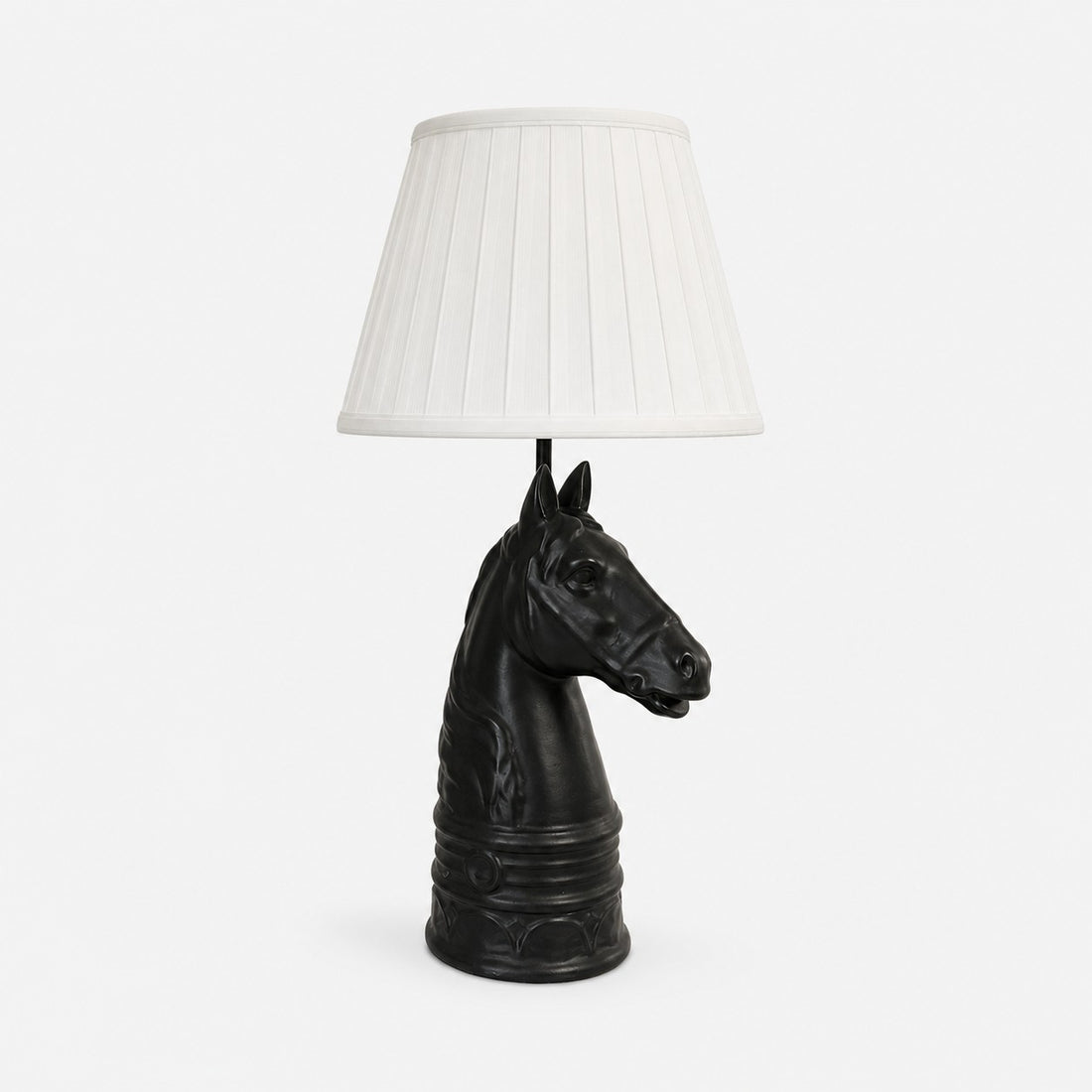 Black pleated shade horse head table lamp