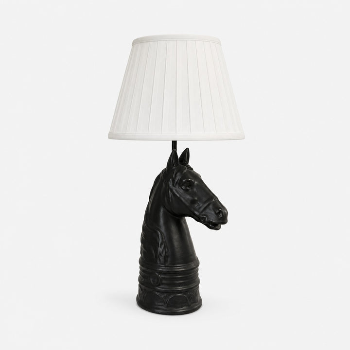 Black pleated shade horse head table lamp