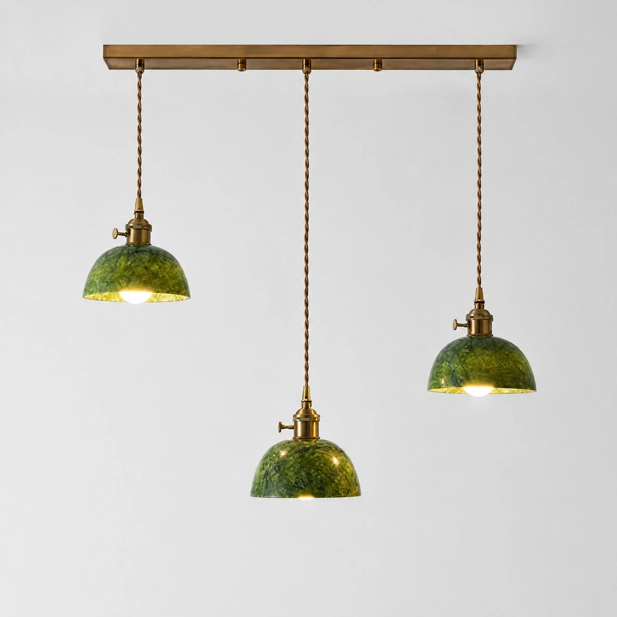 Linear canopy three-light natural jade pendant fixture
