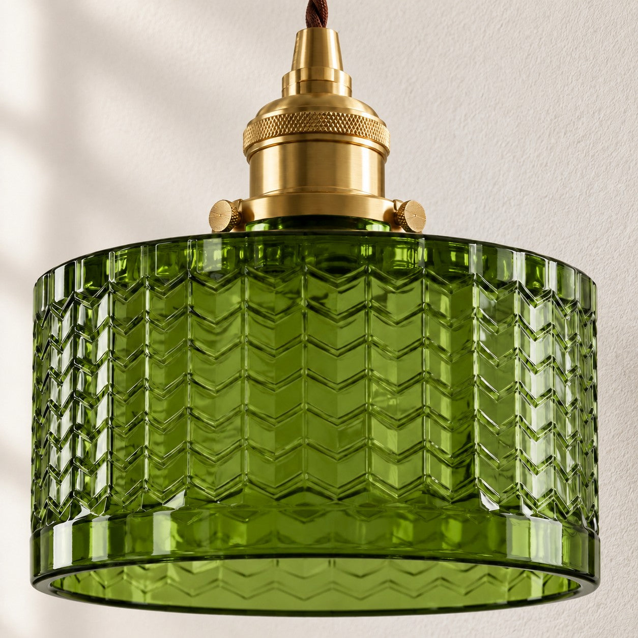 Chevron Green Glass Plug-In Swag Pendant