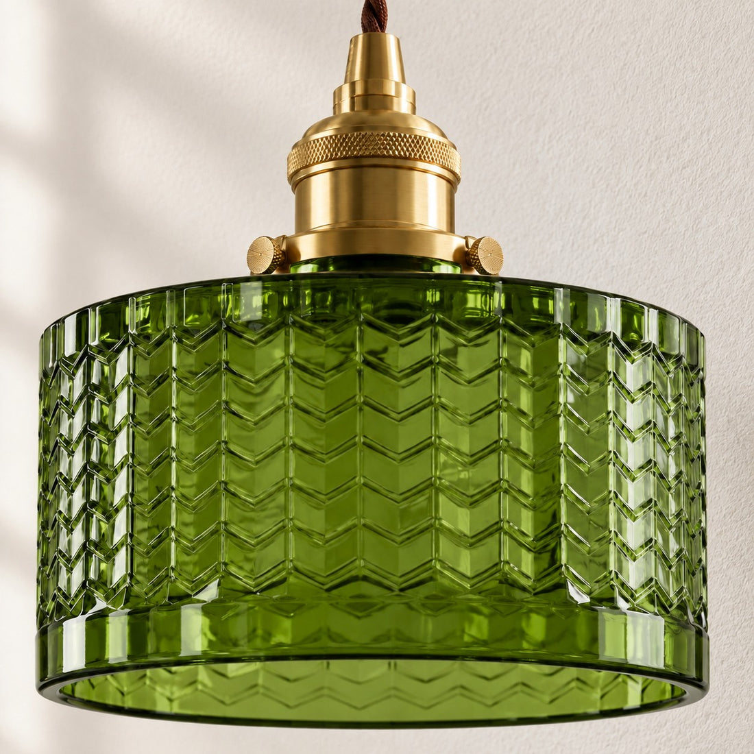 Chevron Green Glass Plug-In Swag Pendant