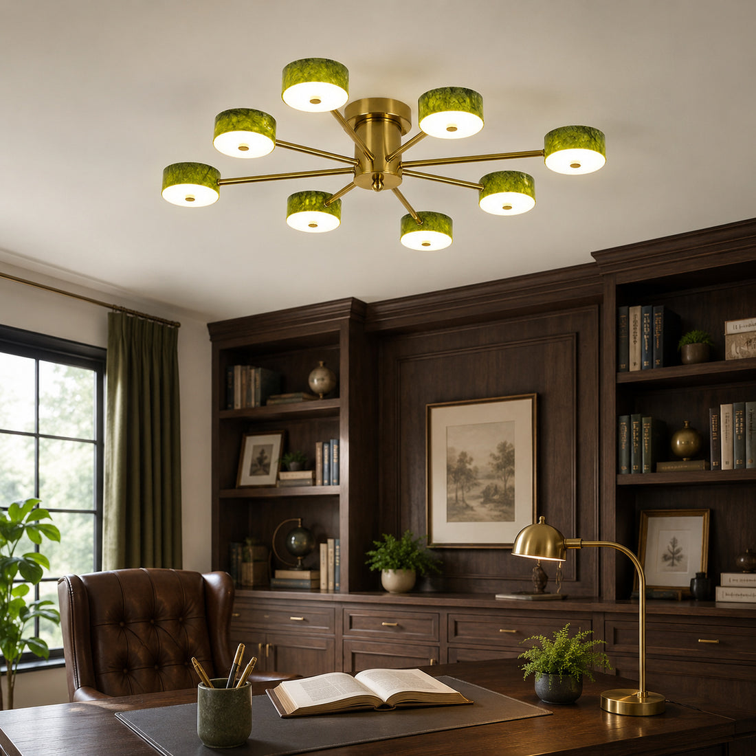 Green Jade Radial Semi-Flush Ceiling Light
