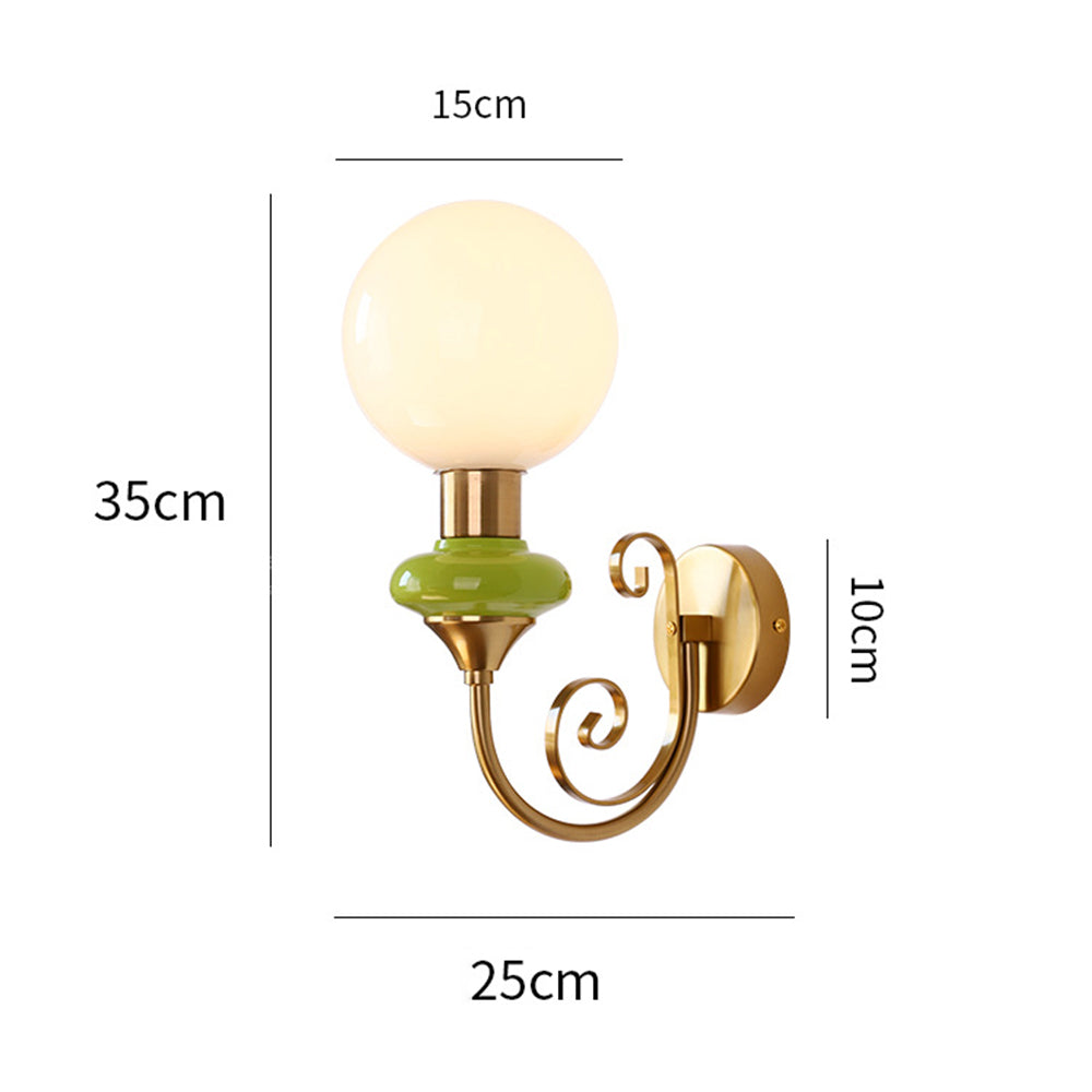 Retro Glass Wall Lamp - Single Ball Light French Style for Hallway