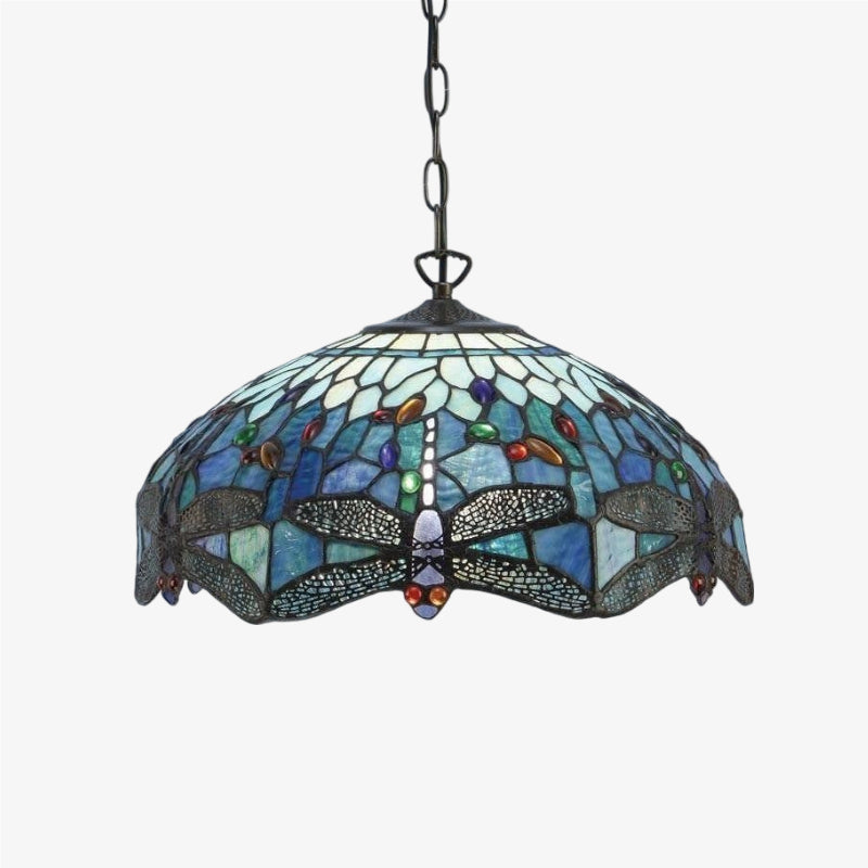 TF Dragonfly Tiffany Pendant Light – Art Nouveau Stained Glass Pendant for Living