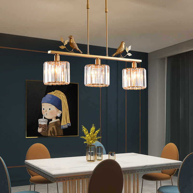 Crystal Island Pendant Light - Multi-Head Bird Theme Luxe Design