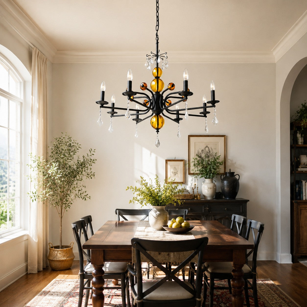 Amber Glass French Candle Chandelier
