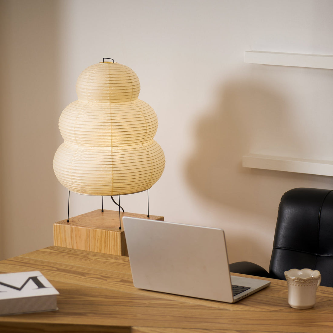 Japanisch inspirierte Papiertischlampe – Maulbeerpapierlampe fürs Schlafzimmer