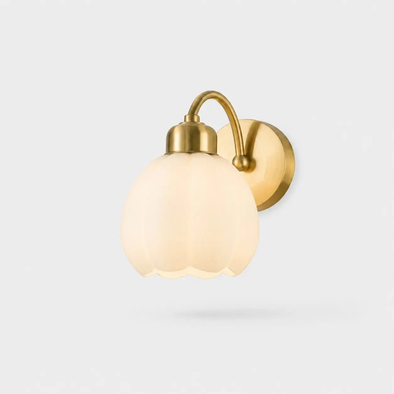 Solid brass milk glass flower wall lamp without pull chain