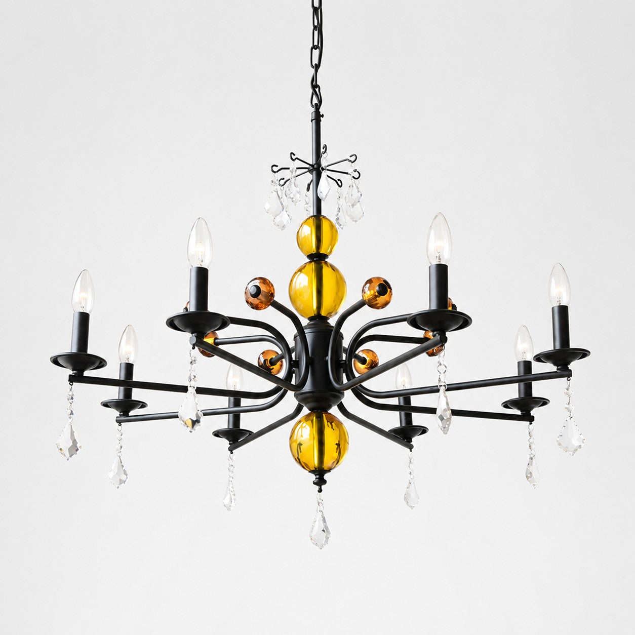 Amber Glass French Candle Chandelier