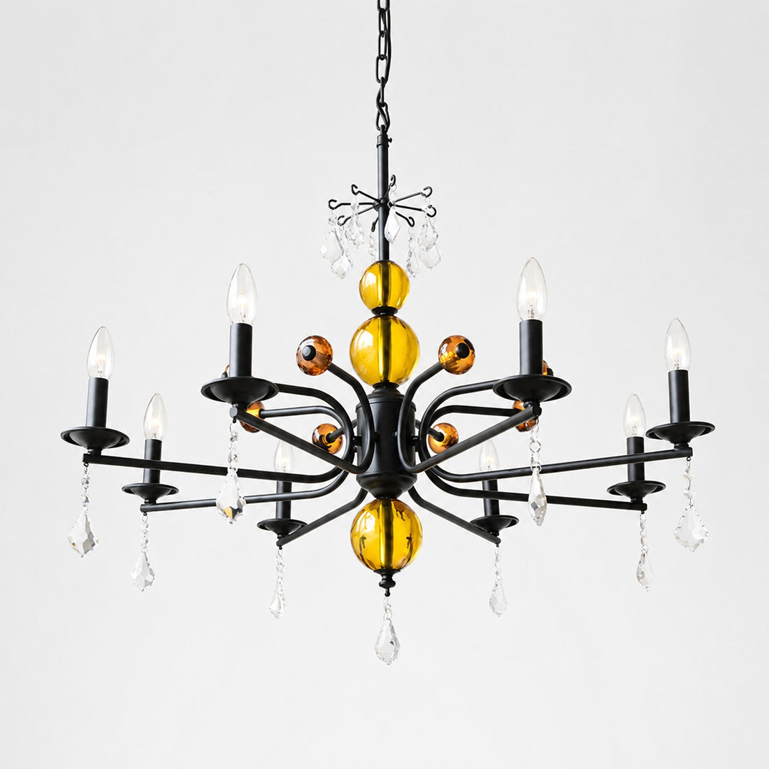 Amber Glass French Candle Chandelier