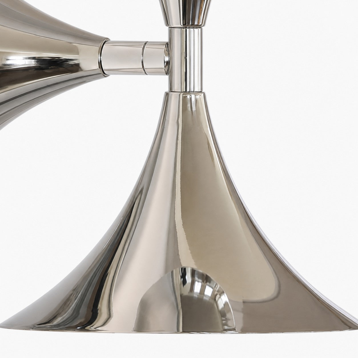 Reflective chrome plating and flared metal shade detail