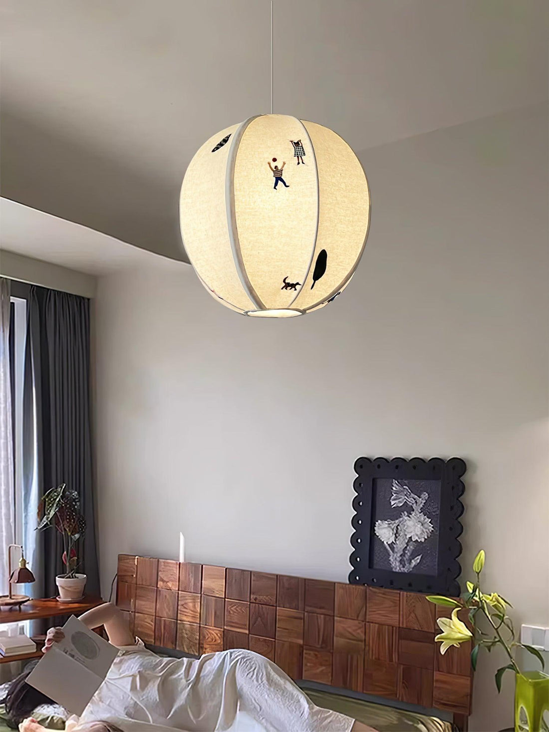 Bunte Baumwoll-Szenenpendelleuchte mit Stecker