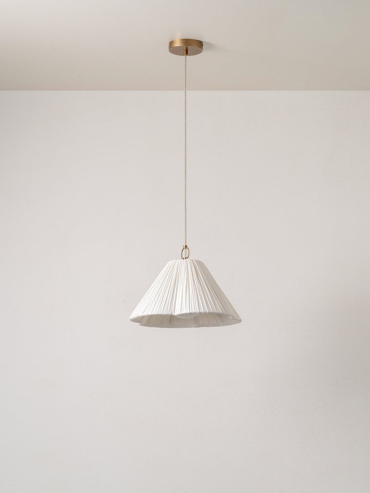 Lindi - small aged brass and linen scalloped pendant