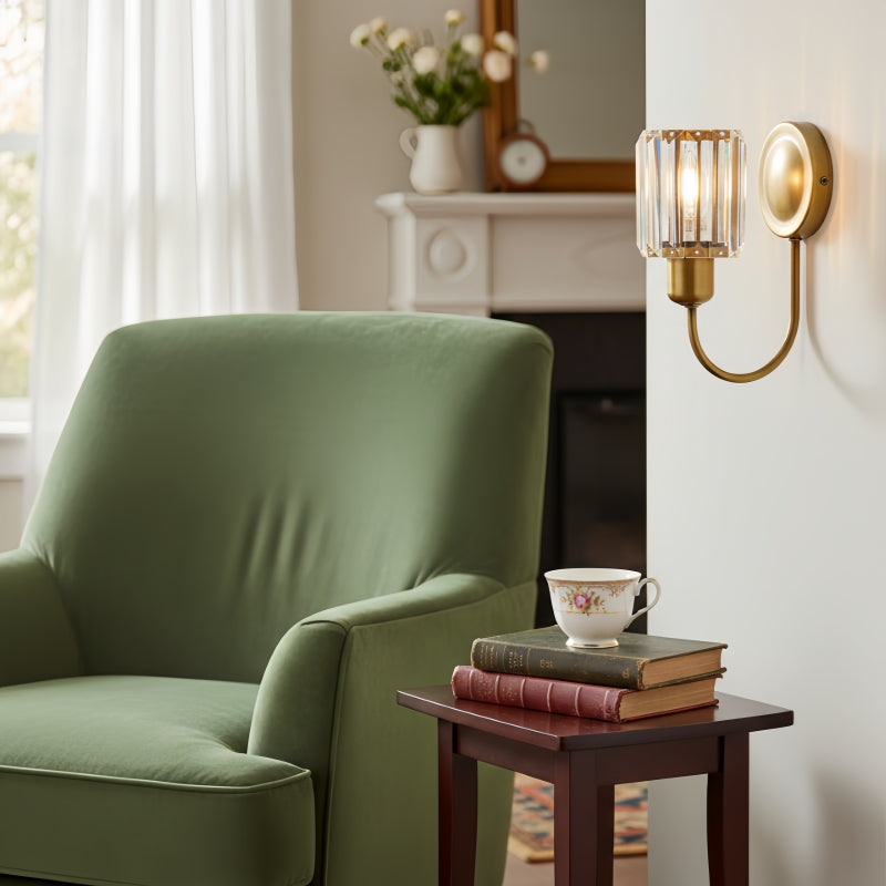 Tracian Wall Sconce - Curved Arm with Glass or Linen Shade for Bedroom