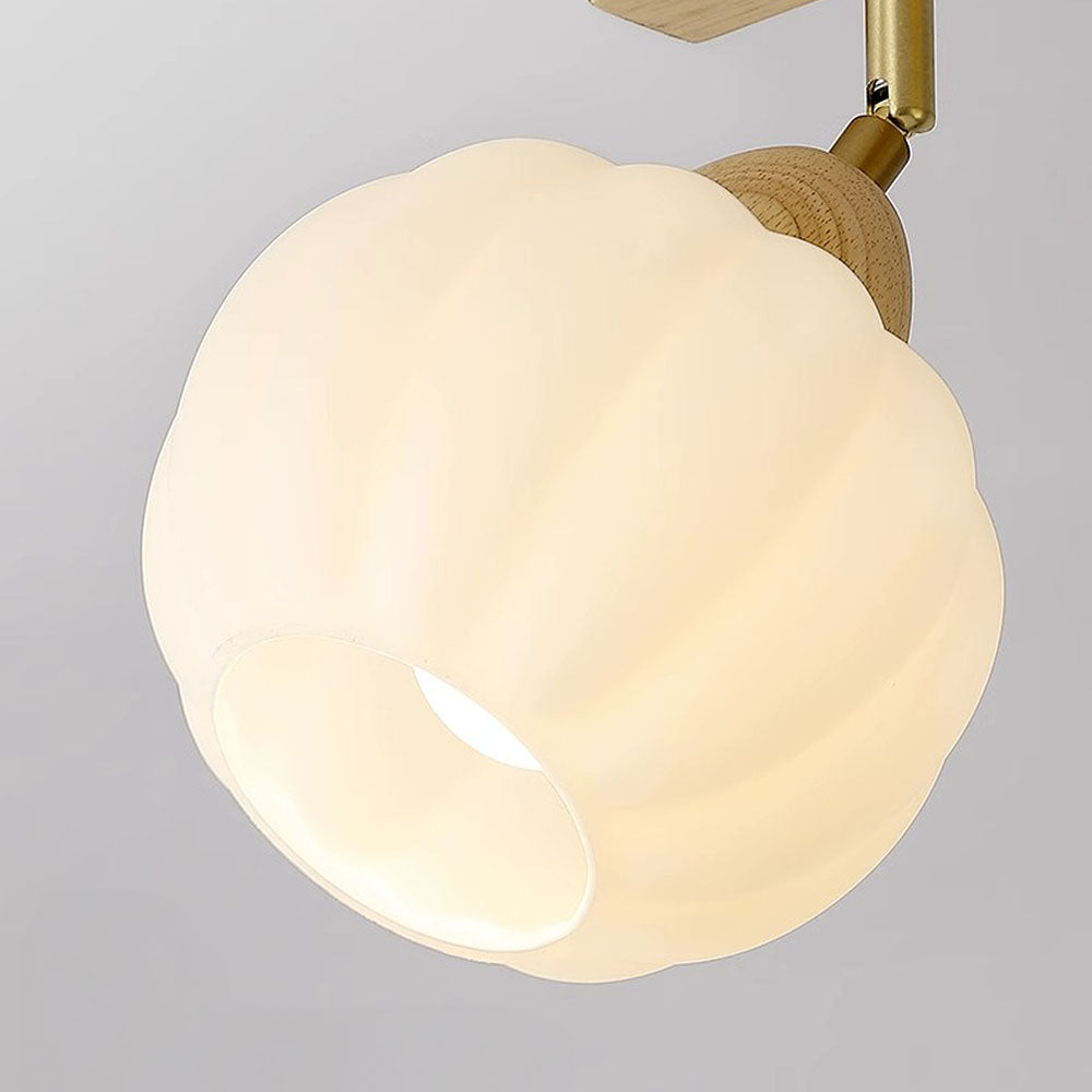 Cream Wood Track Light - Modern Ball Ceiling Light for Living Room