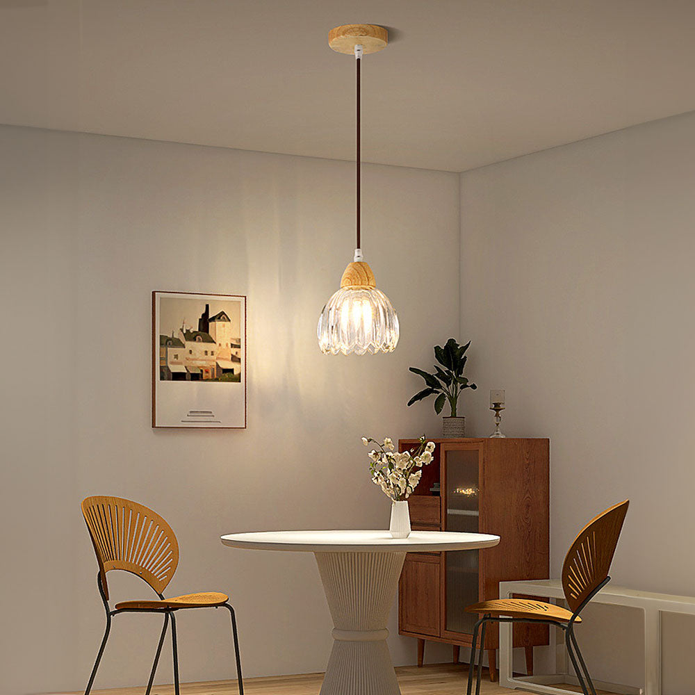 Clear Glass Ceiling Light - Minimalist Flower Wood Fixture for Hallway