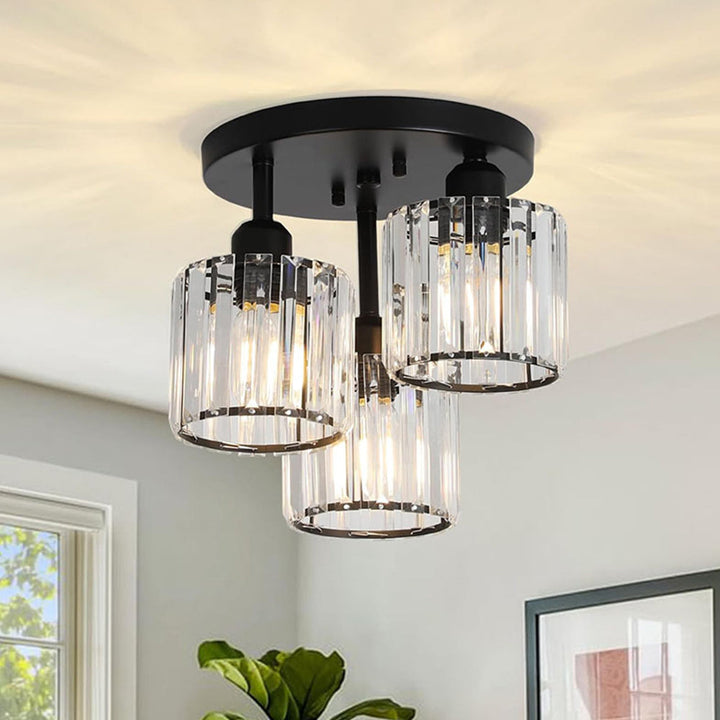 Modern Crystal Ceiling Light - Multi-head Semi Flush Mount for Bedroom