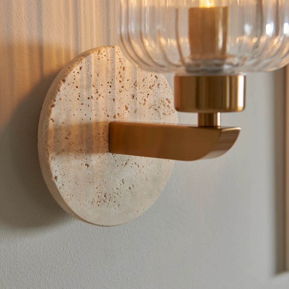 Korlisse Modern Marble Wall Light - Vintage Brass & Clear Glass Accent for Living Room and Hallway